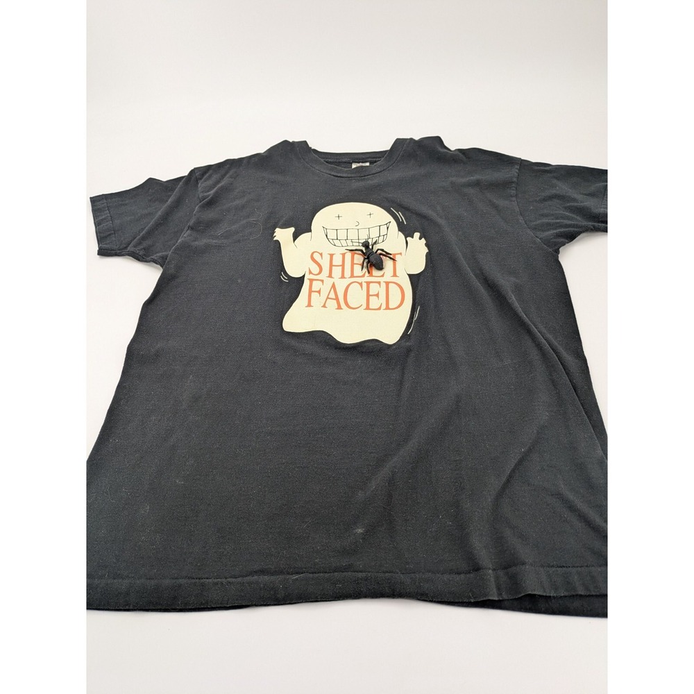 Vintage 90's T-shirt Black Size XXL Halloween Funny Sheet Faced with Ghost USA